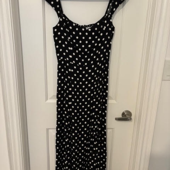 Reformation Black and White Polka Dot Midi  Bryson Dress - Picture 5 of 9
